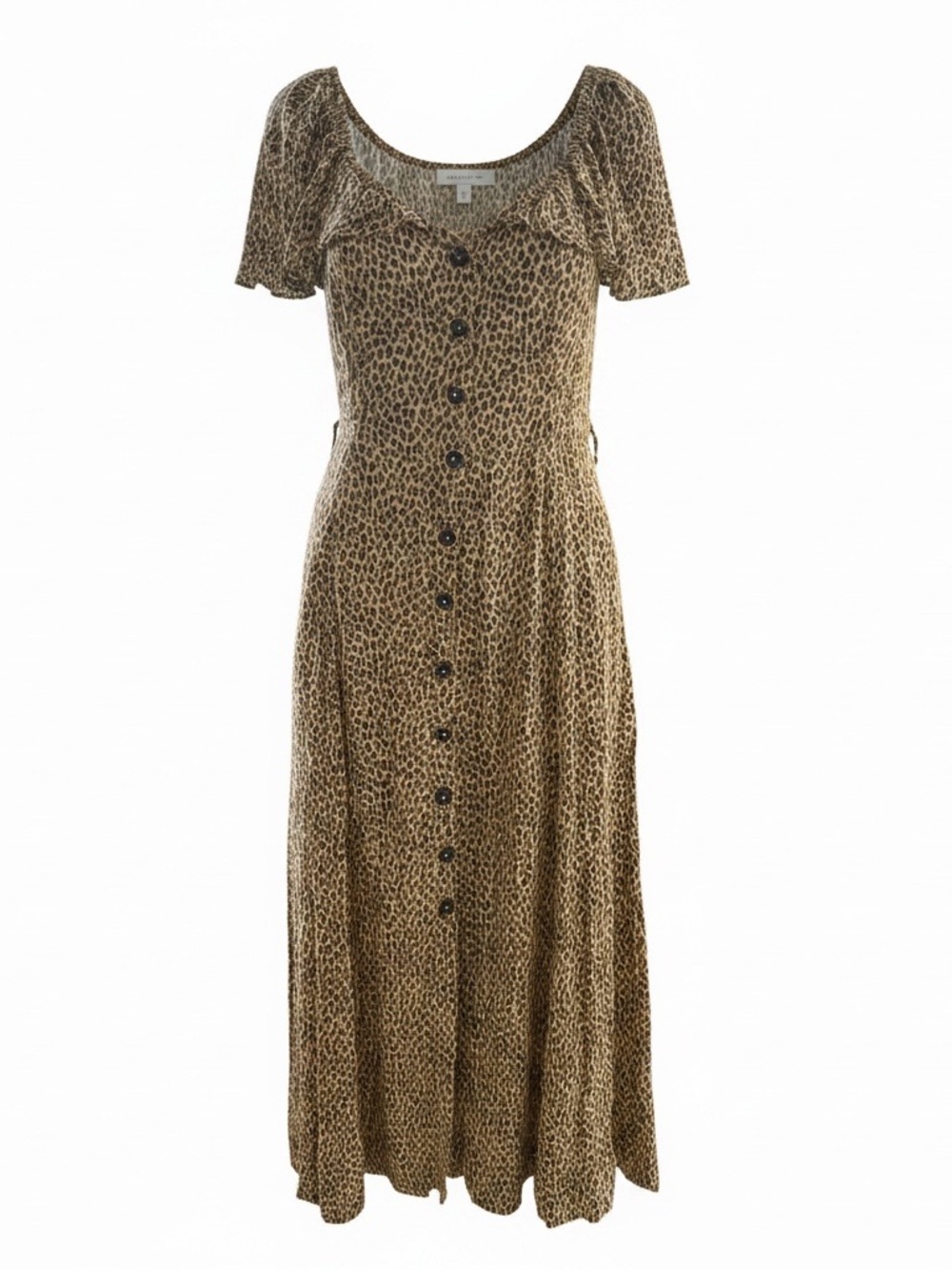 Anthropologie Tan Leopard-Print Button-Front Cottagecore Midi Dress size 4